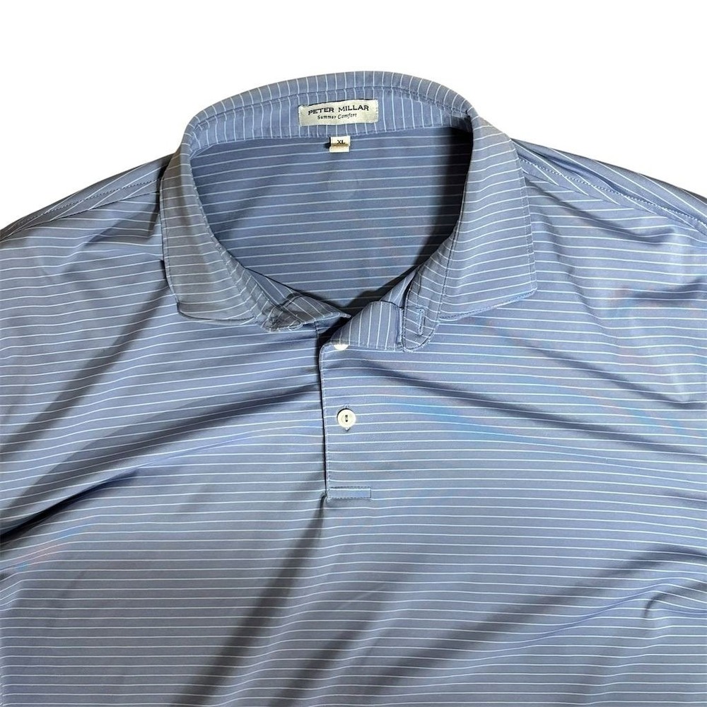 Peter Millar‎ Men's XL Summer Comfort Polo Shirt Island Blue Striped - Picture 5 of 6